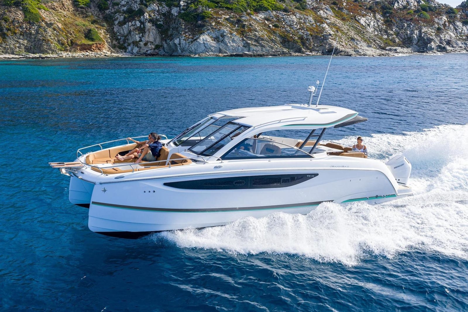 A Jeanneau TH38 running offshore