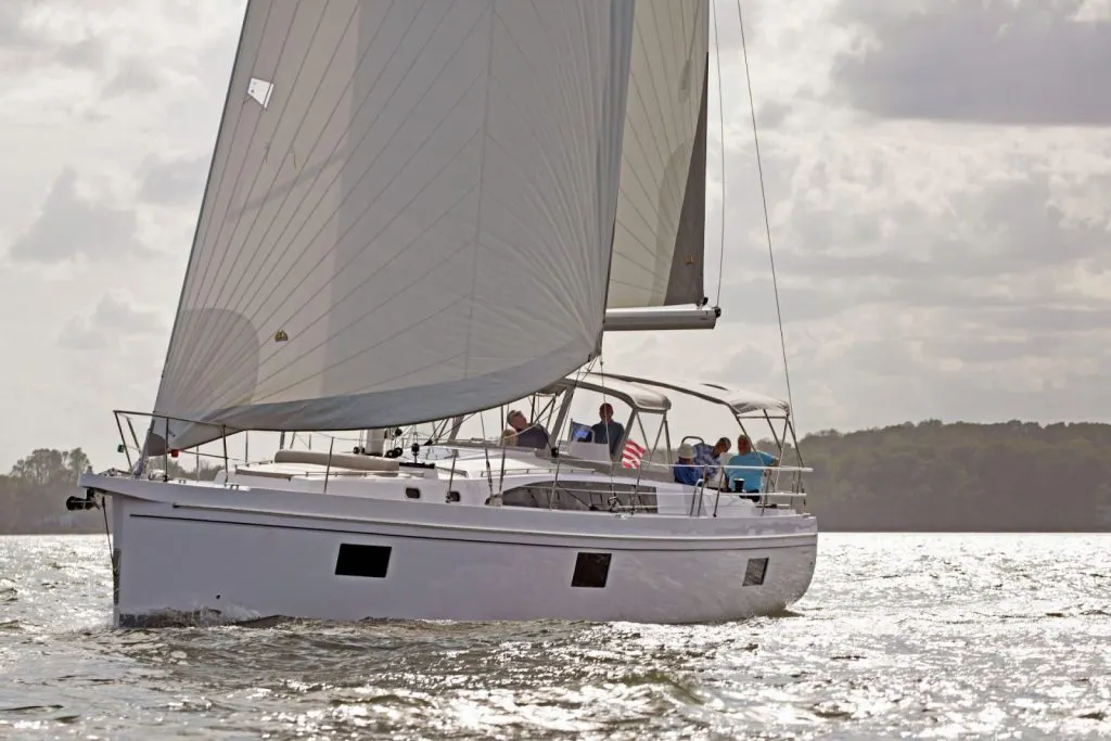 A sailing yacht under way