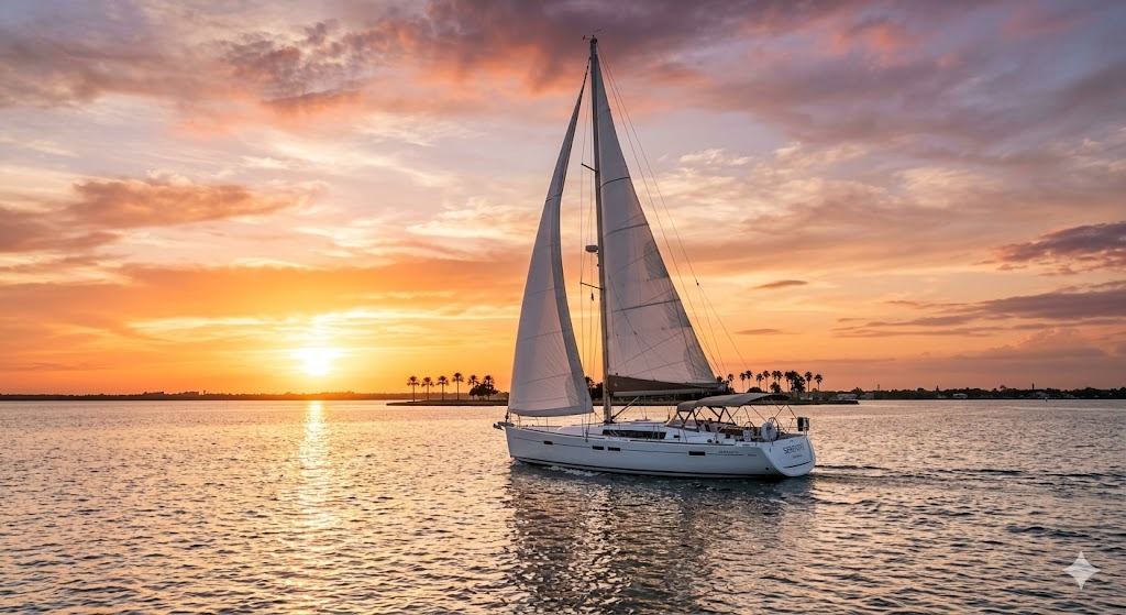 sailboat for sale Tampa Bay at golden hour spring sailing season Florida